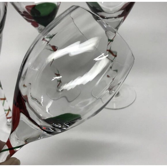 Pier 1 Red & Green Clear Swirl Stem Ribbon Glasses (set of 8) 9" tall 10 oz. - Picture 5 of 6